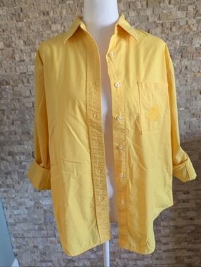 Vintage GENERRA Yellow Oxford Button Down Shirt Cotton Embroidered Crest Medium